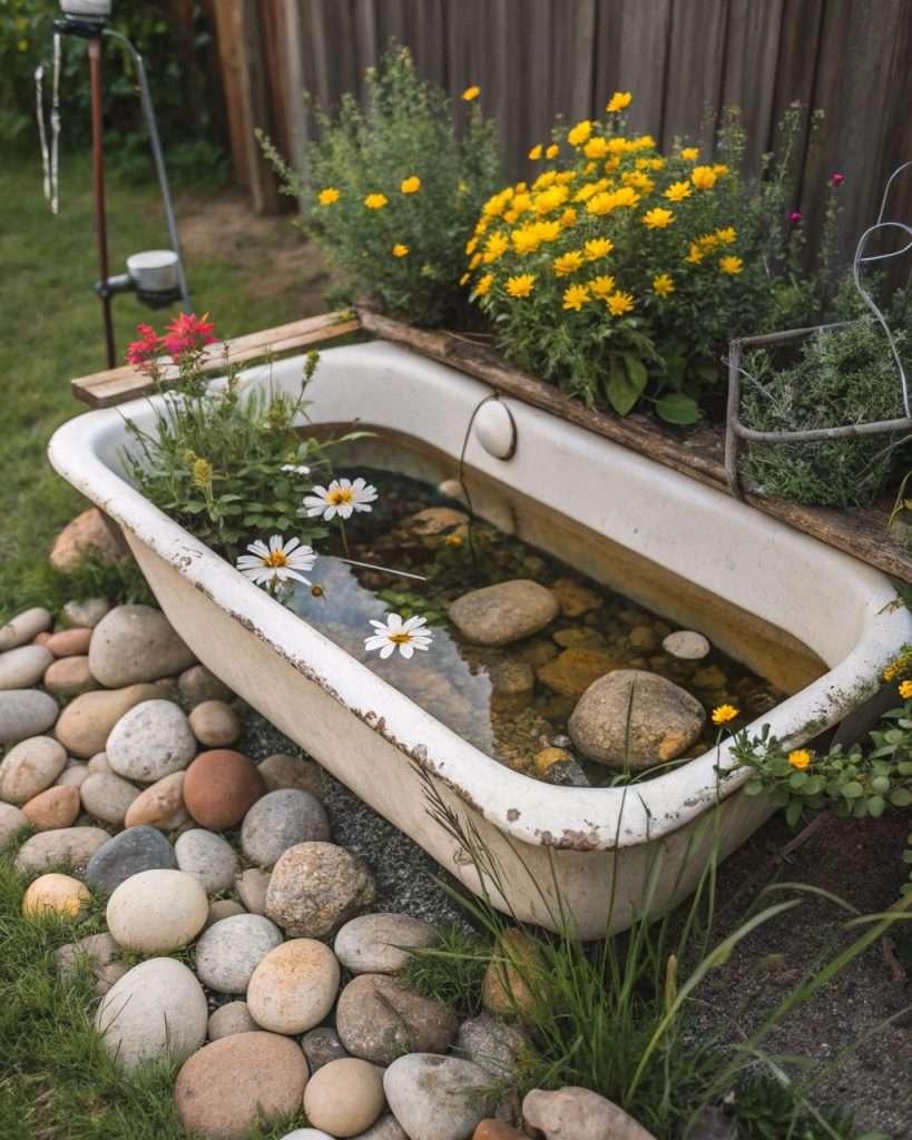 Bassin de jardin dans un évier ancien.