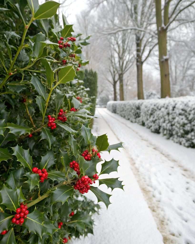 Houx haie brise-vue festive
