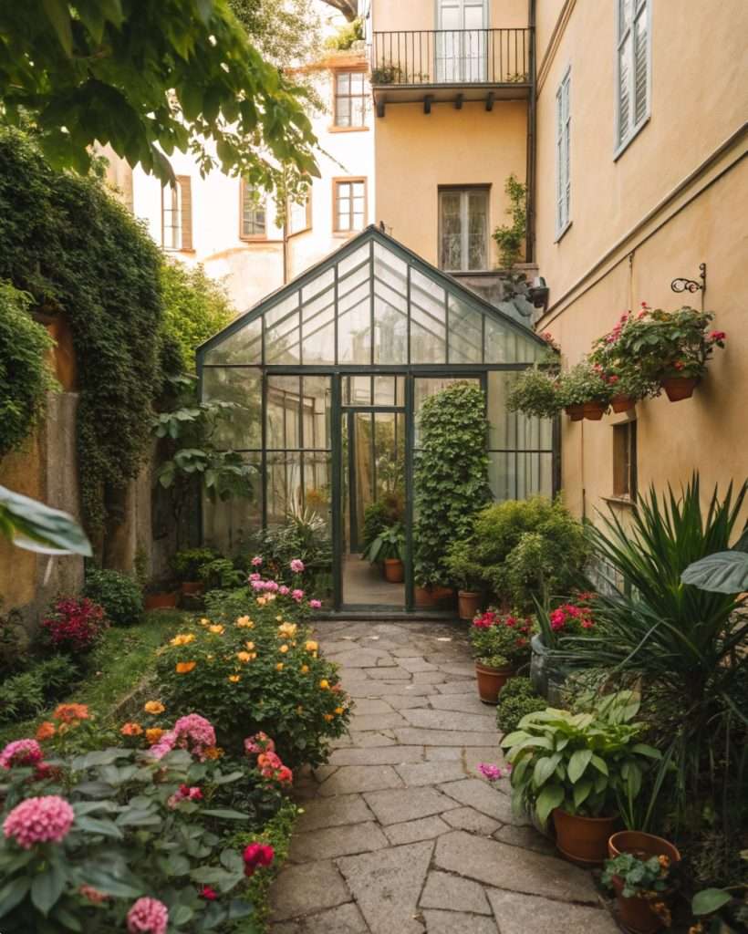 Mini-serre dans une petite cour.