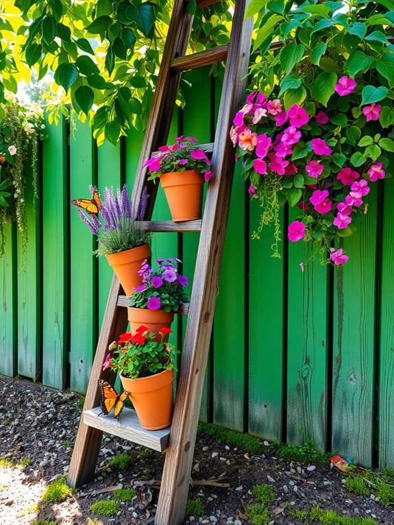 old ladder turned planter
