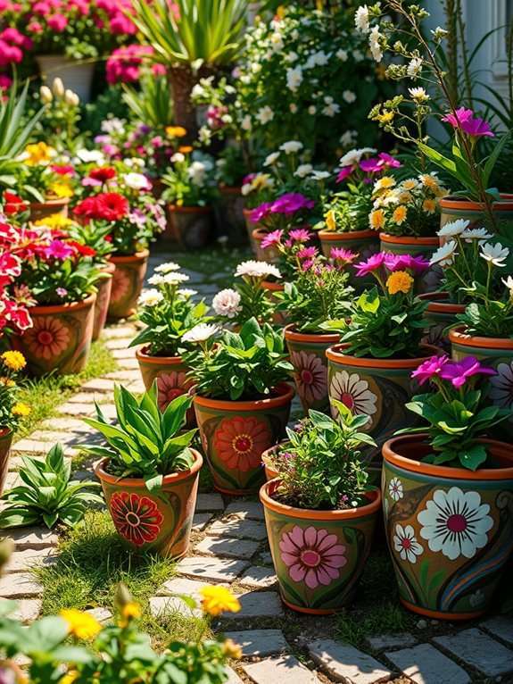 paint terracotta pots florally