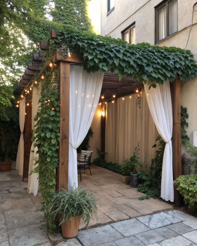 Pergola ombragée dans une petite cour.