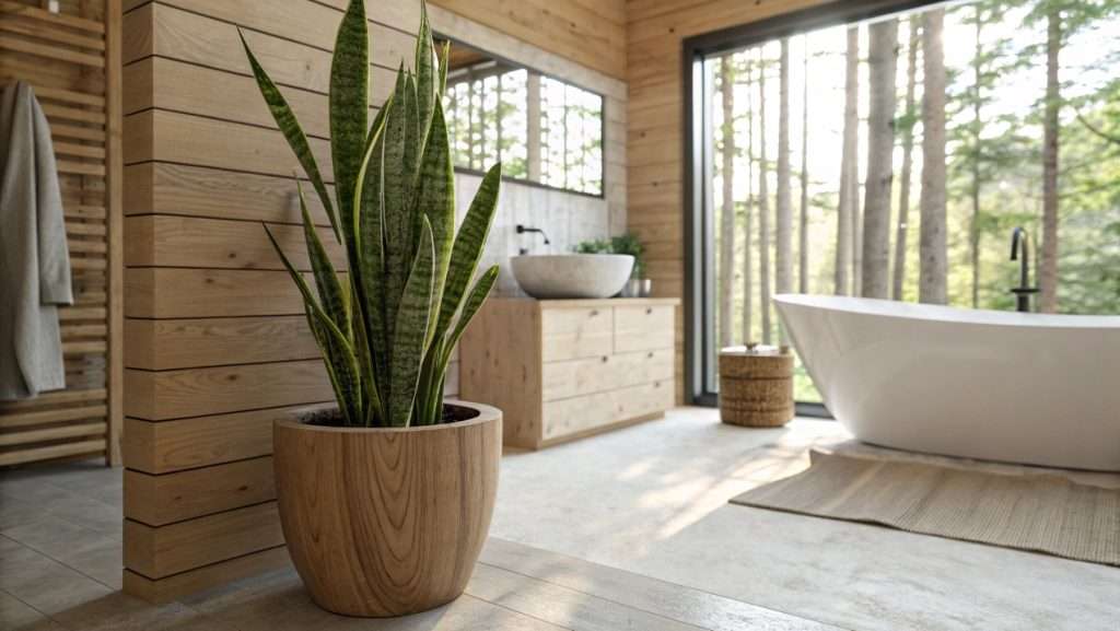 plante salle de bain claire et bois