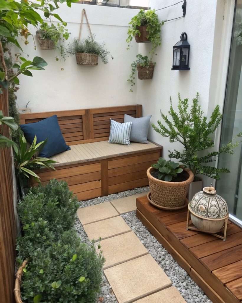 Zone de rangement cachée dans une petite cour.