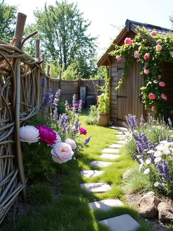 woven branch fence construction