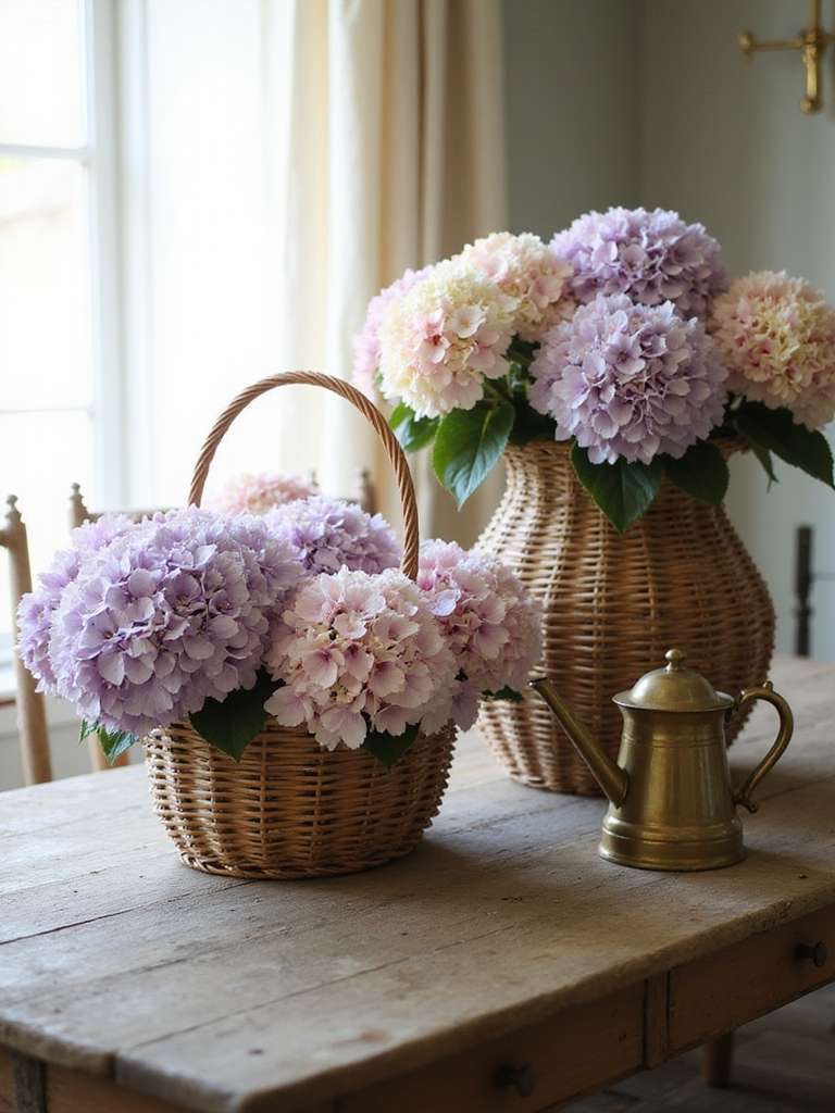 hortensias français paniers tressés