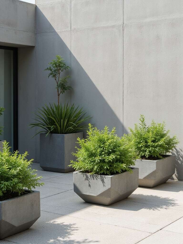 conception de terrasse avec jardinières géométriques