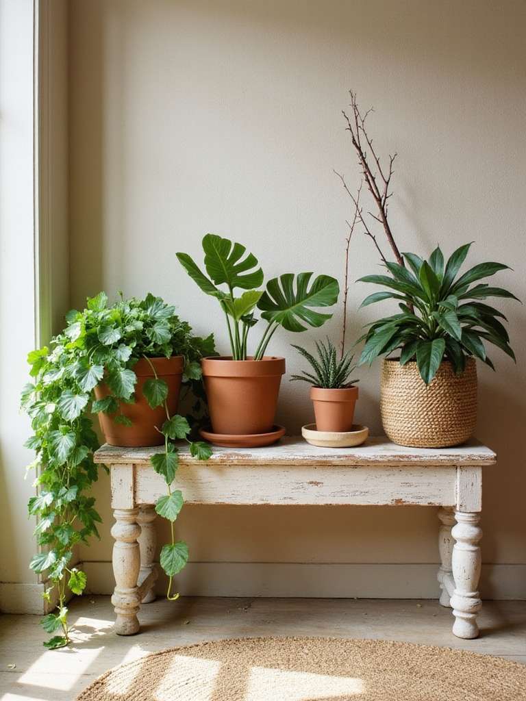 présentation de banc rempli de plantes