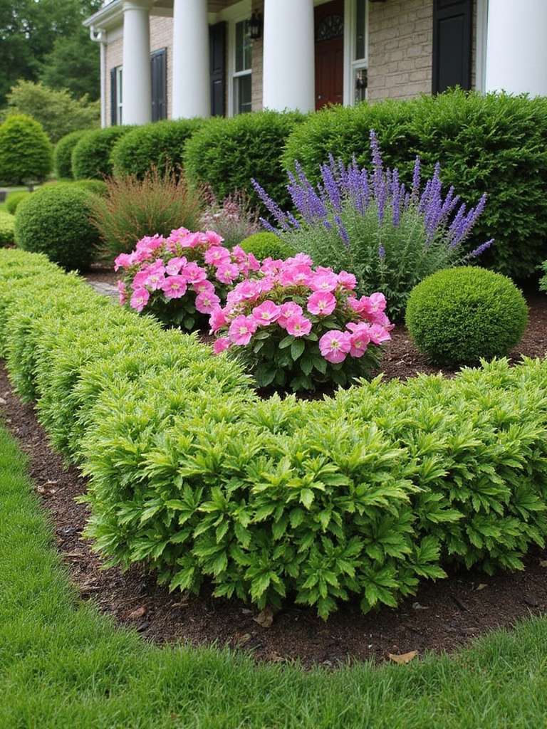 conception de plantation de fondation à feuillage persistant