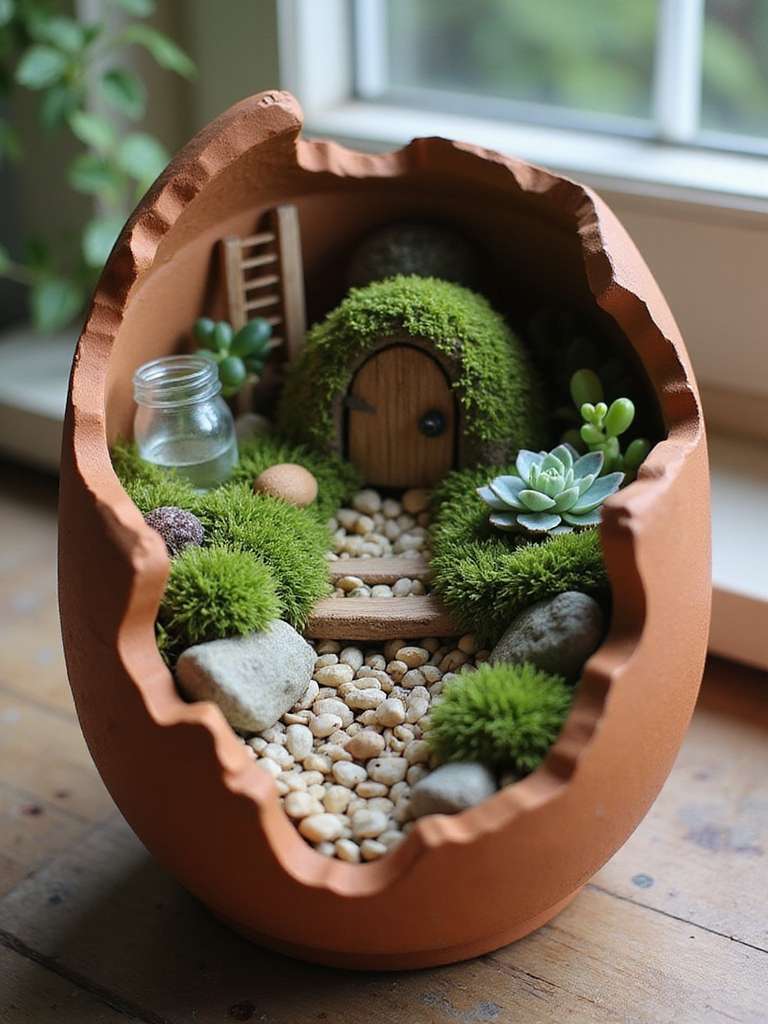 jardin féerique avec pot cassé