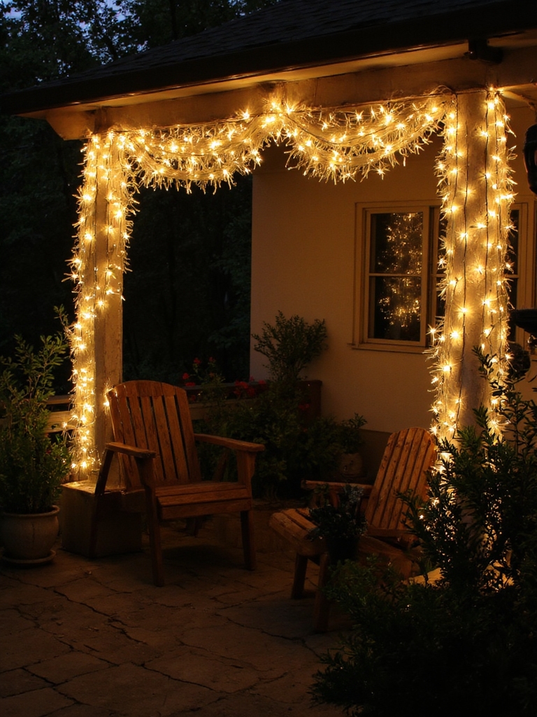 ambiance de patio avec guirlandes lumineuses