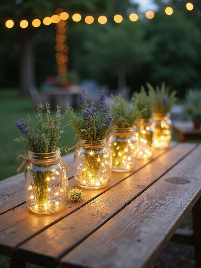 guirlandes lumineuses dans des bocaux