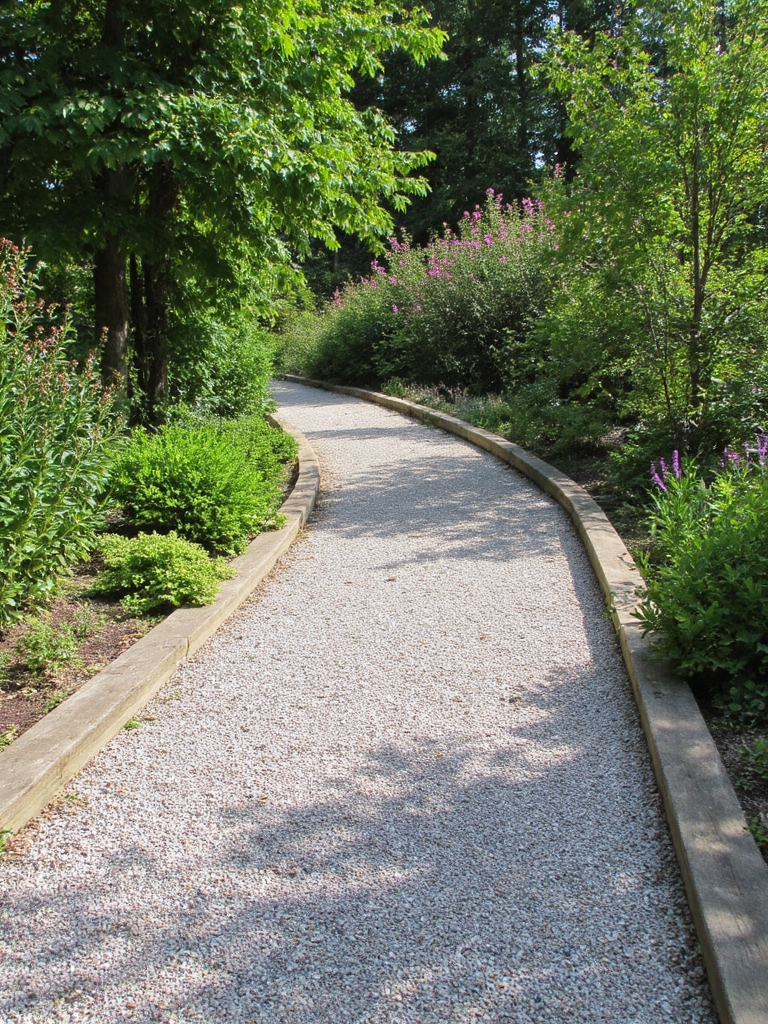 chemin de gravier avec bordures en bois