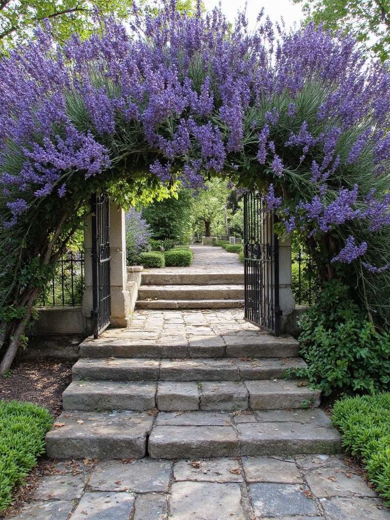 la lavande rehausse le charme de l'entrée