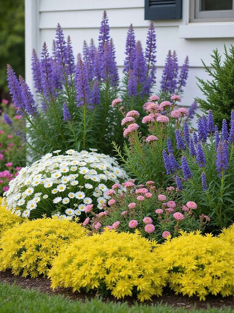 massifs de fleurs vivaces en couches
