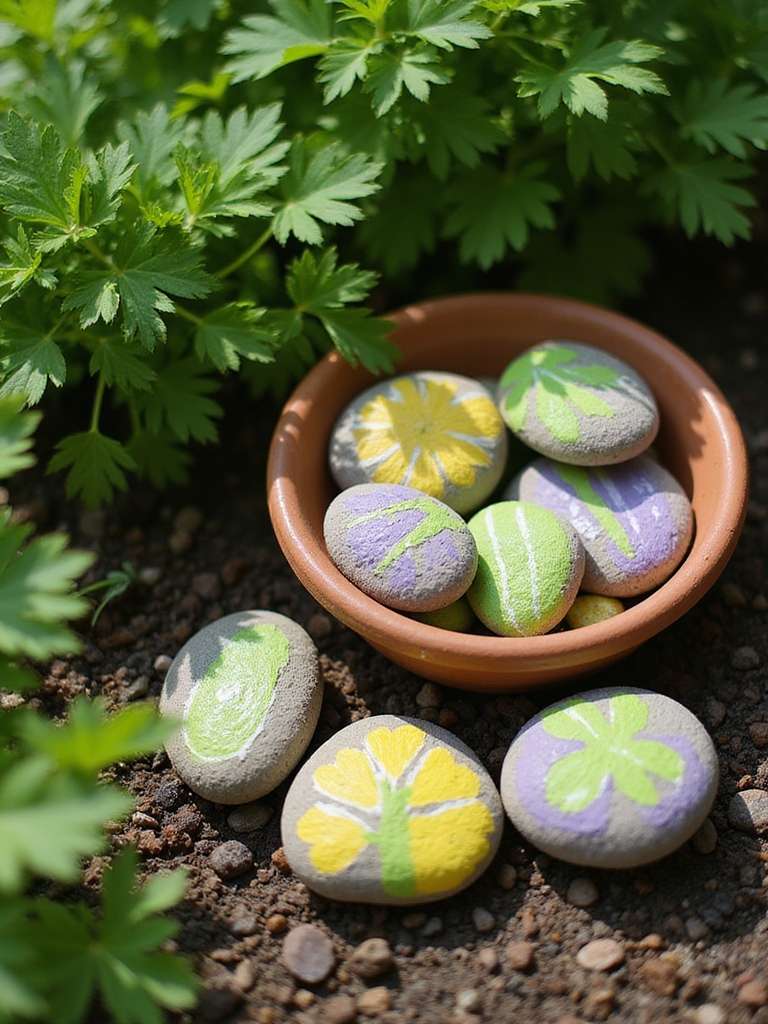marqueurs de jardin en pierre peinte