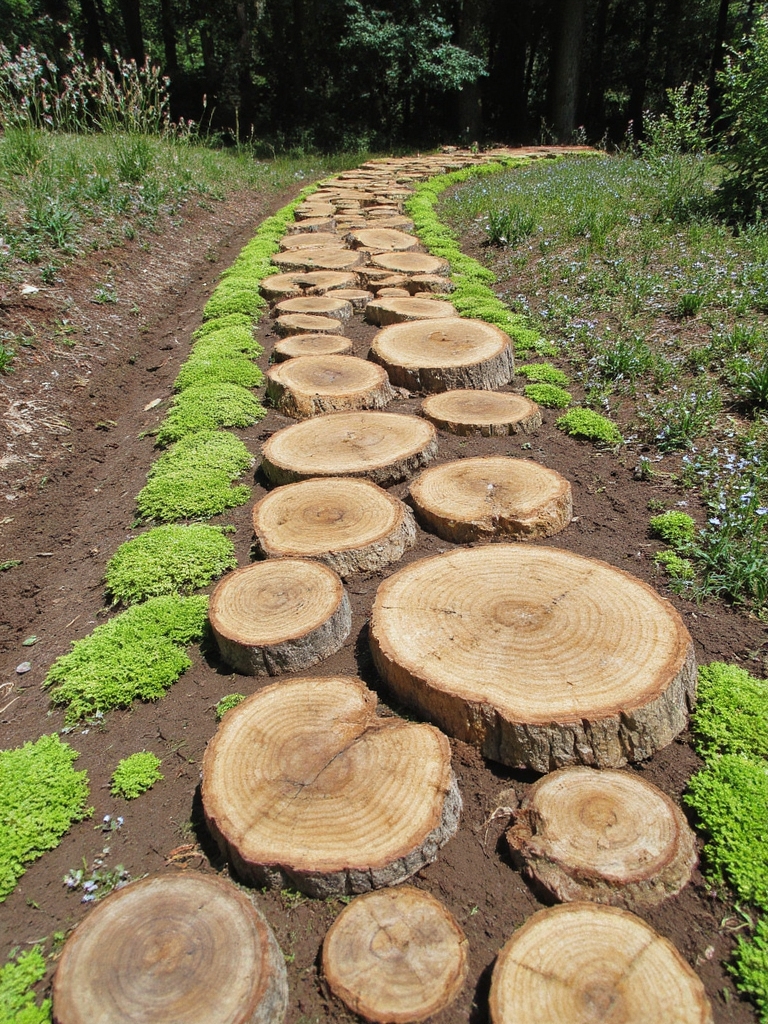 chemin en tranches de bois rustique