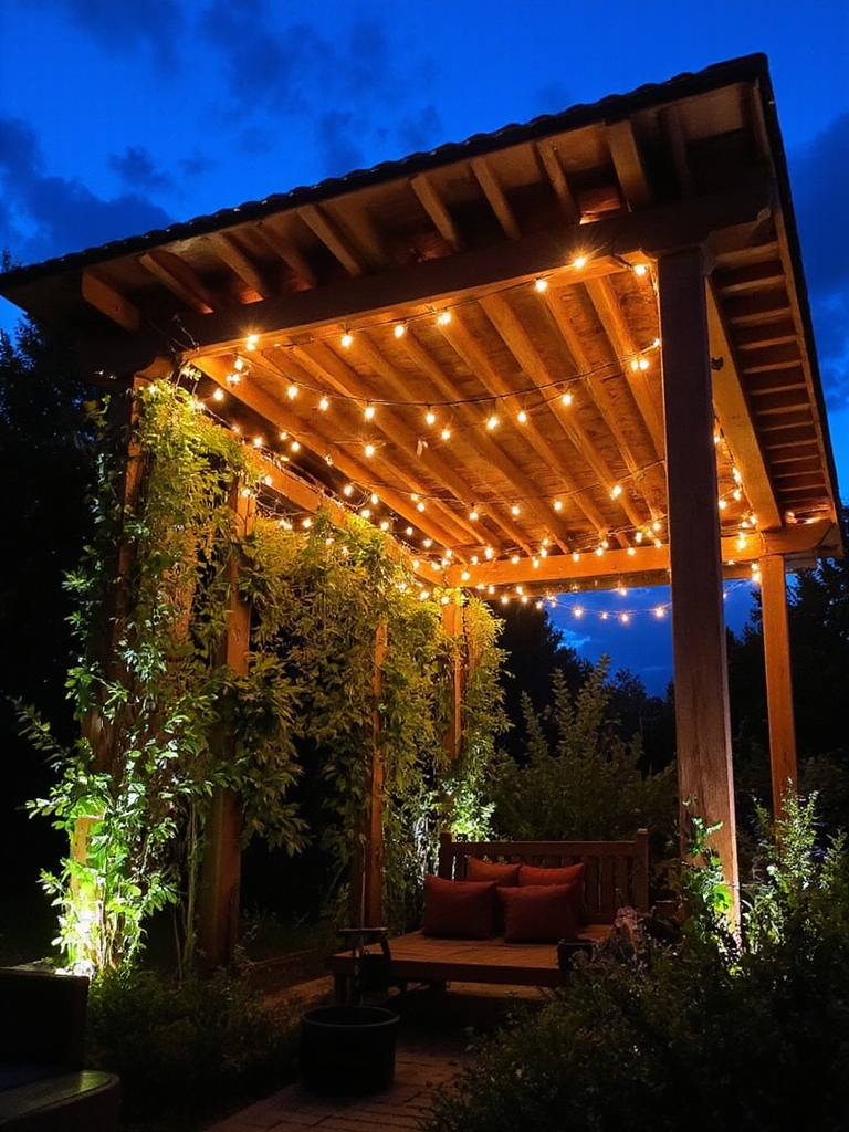lumières chaleureuses et festives de pergola