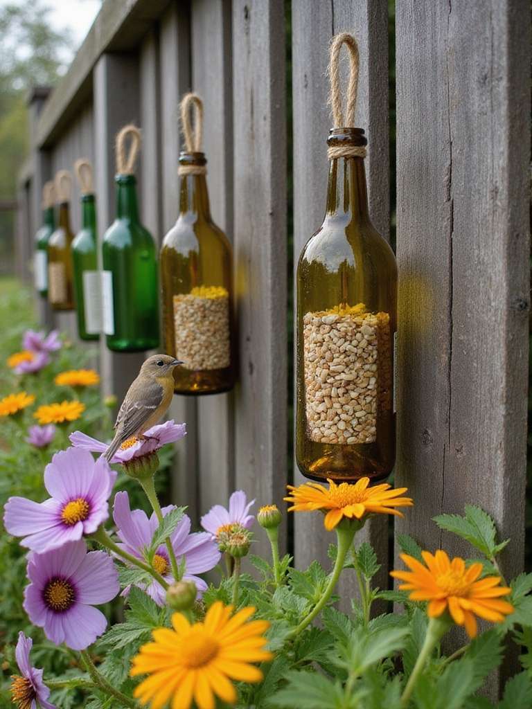 distributeurs d'oiseaux en bouteilles de vin