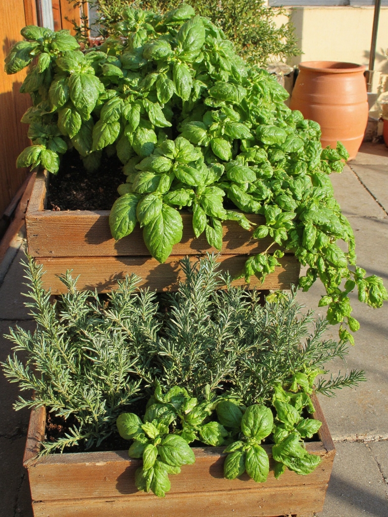 des herbes luxuriantes dans des jardinières étagées