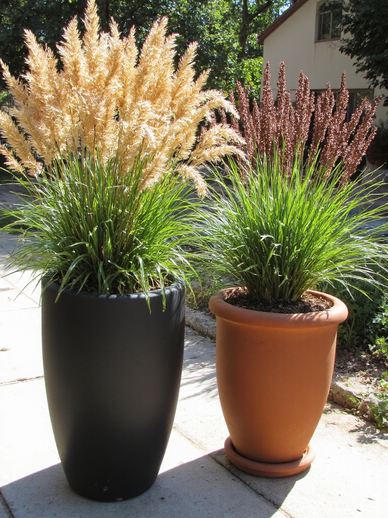 graminées ornementales en conteneurs