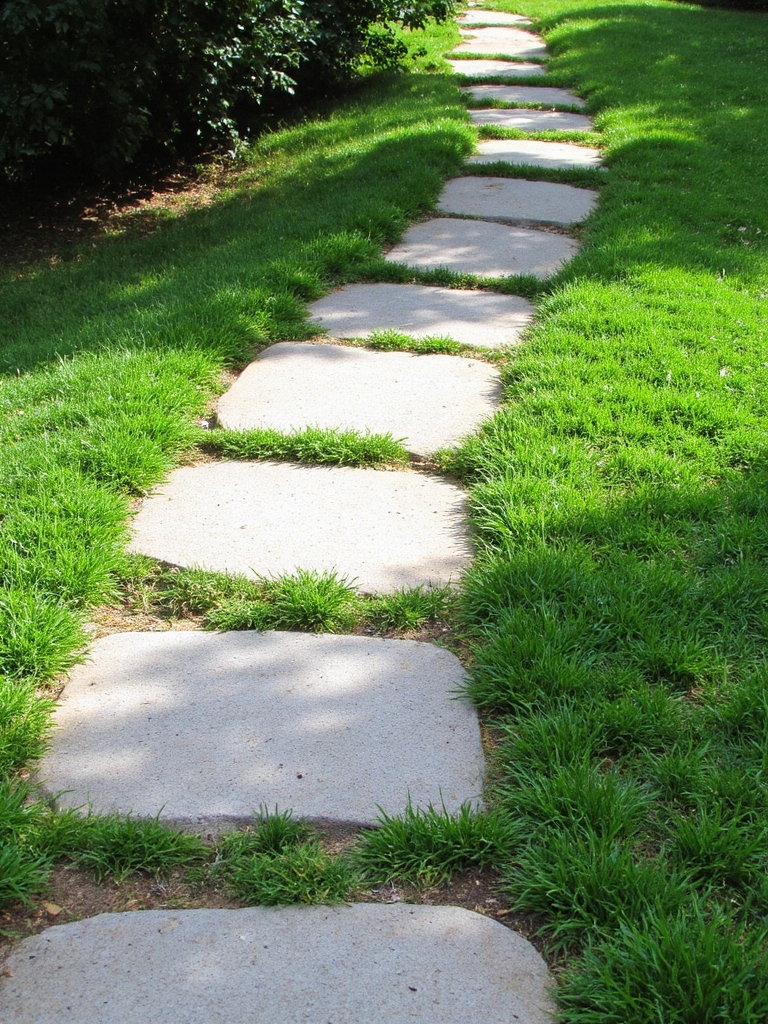 pelouse et chemins de pierre