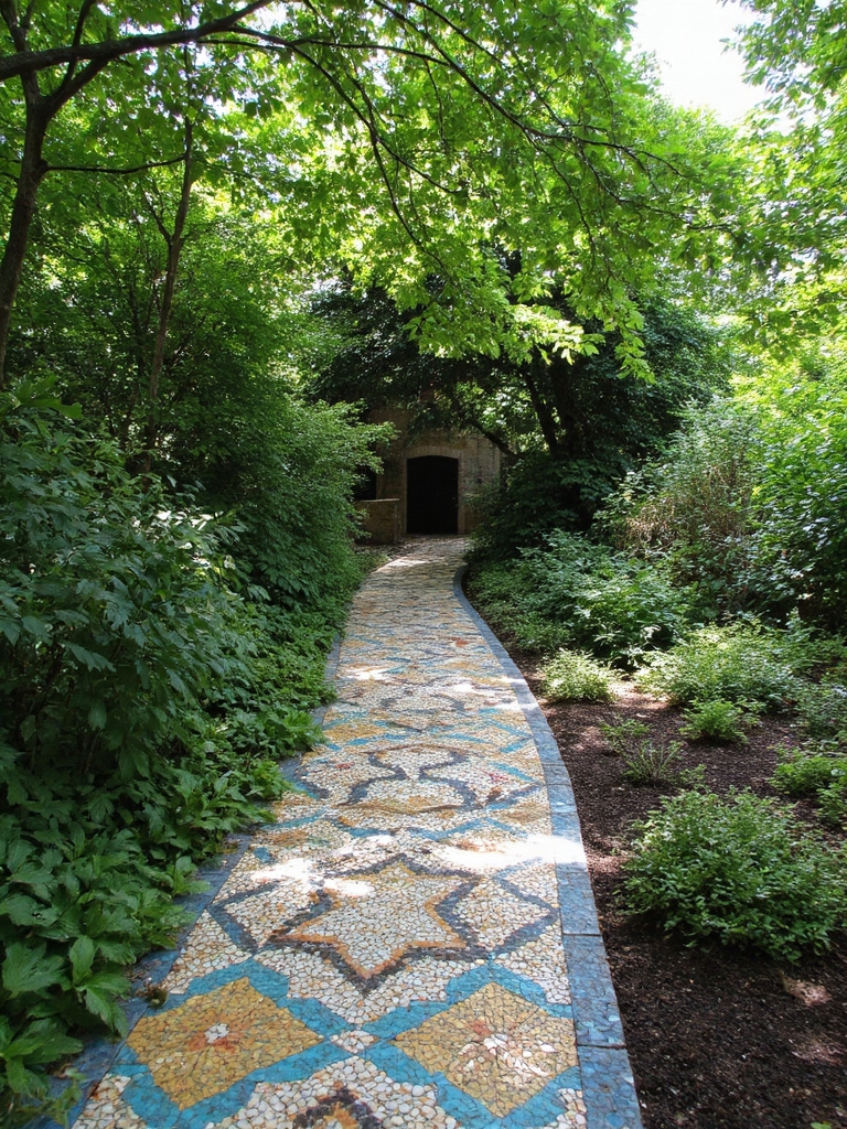 chemin de jardin en mosaïque de carrelage