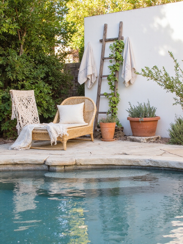 retraite bohème chic au bord de la piscine texturée