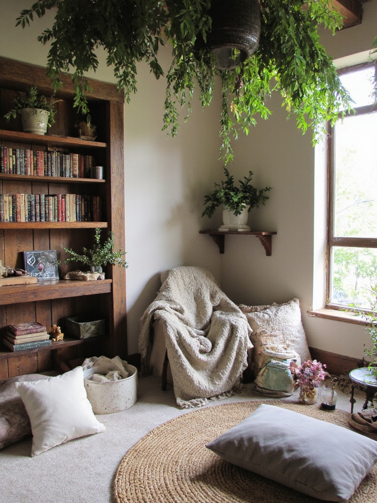 coin de lecture douillet plantes