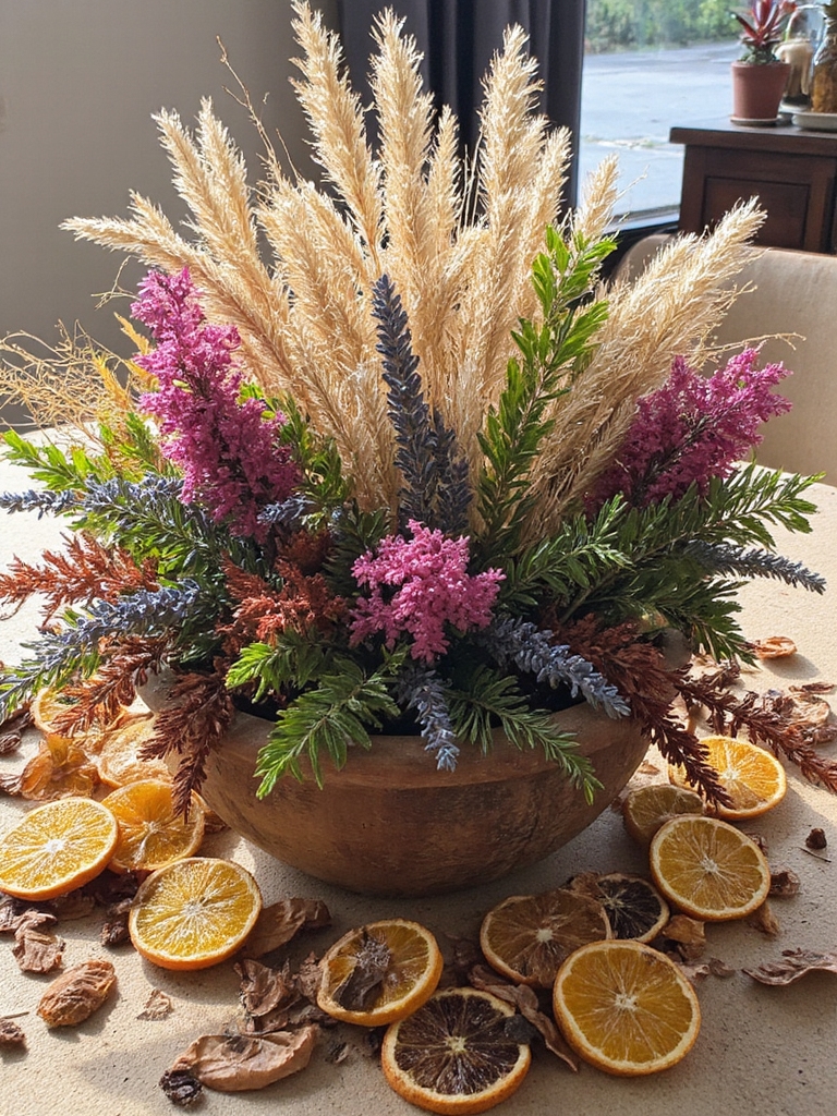 centre de table avec des fruits secs et des légumes verts