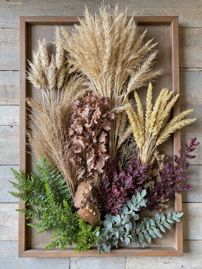 décoration murale de plantes séchées