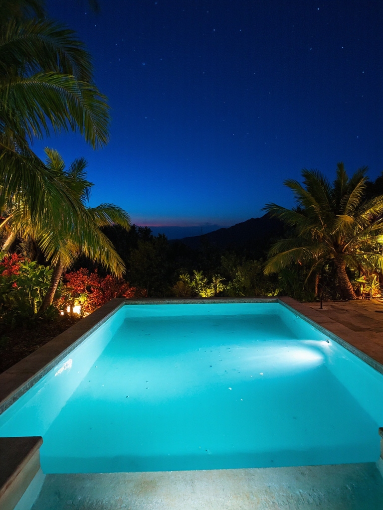 paradis de piscine éclairé aux LED