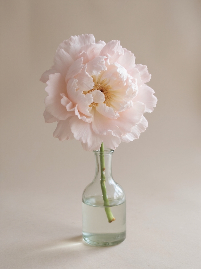 présentation minimaliste d'une pivoine unique