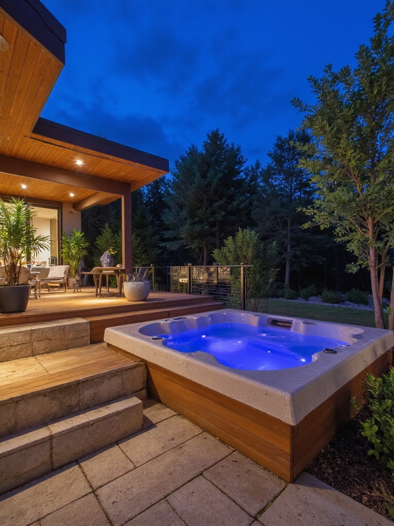 terrasse à plusieurs niveaux avec jacuzzi