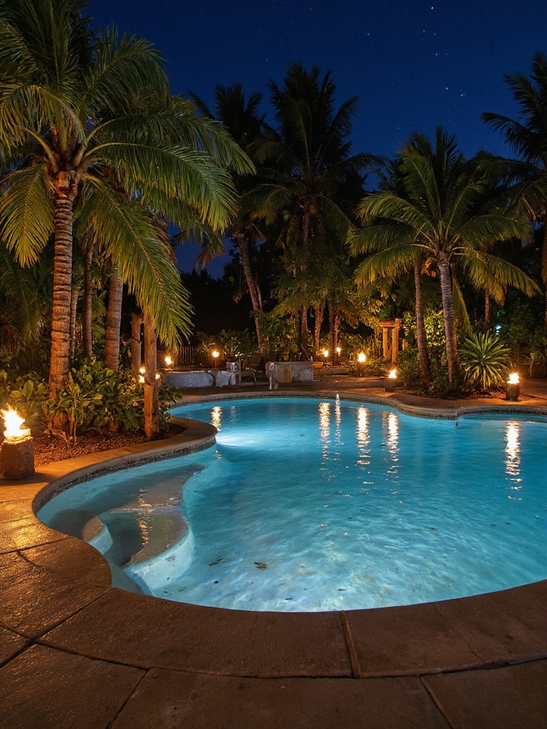 ambiance lumineuse de piscine tropicale