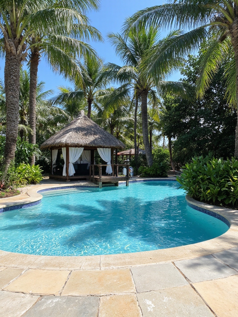 retraite tropicale en cabane au bord de la piscine