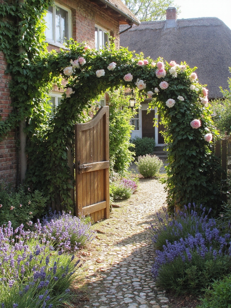 portail de jardin fantaisiste roses