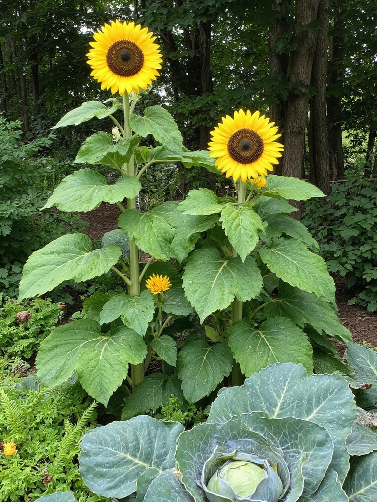 Choux et tournesols prospèrent ensemble