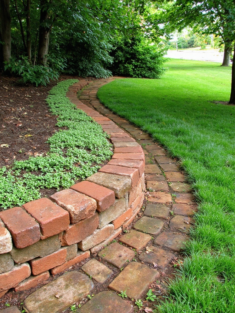 bordure en briques avec couverture végétale