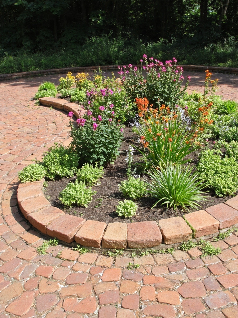 jardin de fleurs circulaire en briques