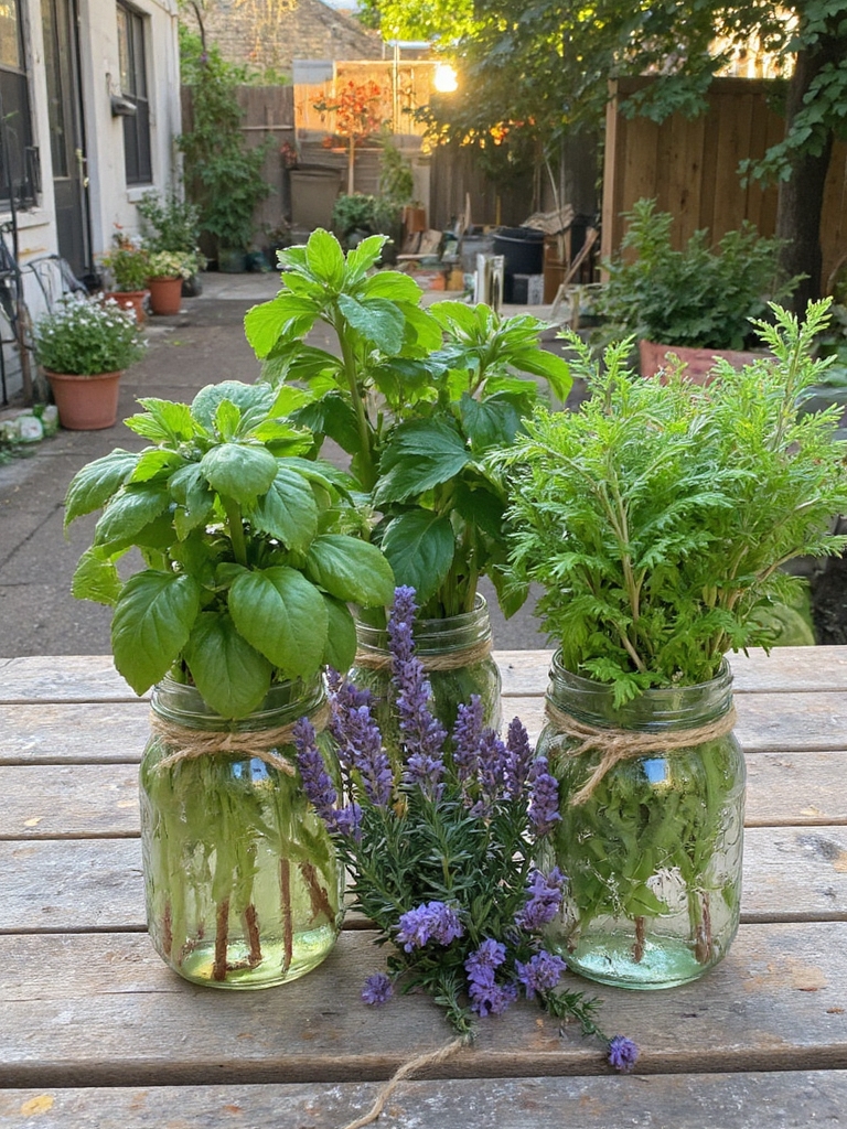 herbes dans des bocaux en verre