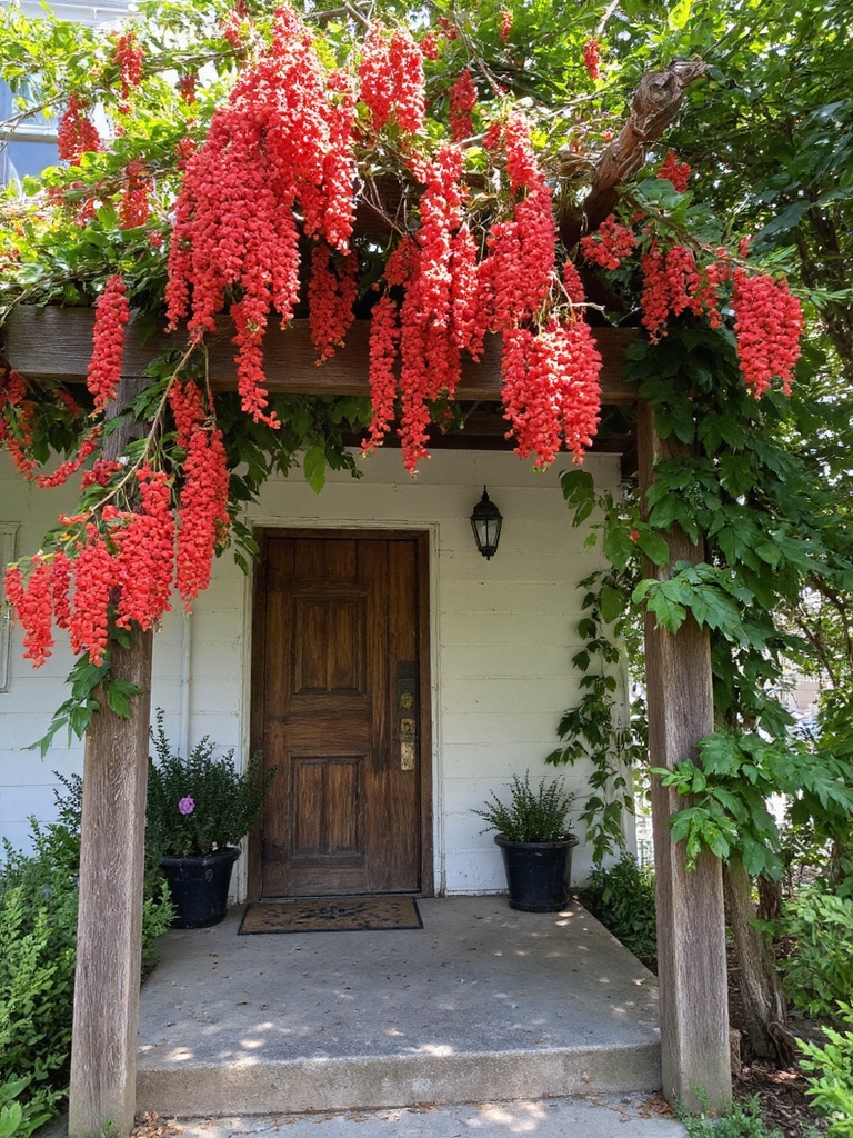 vignes fleuries d'un rouge éclatant