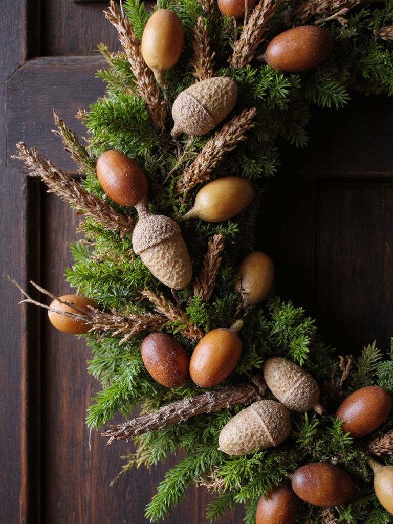 couronne de glands et de mousse