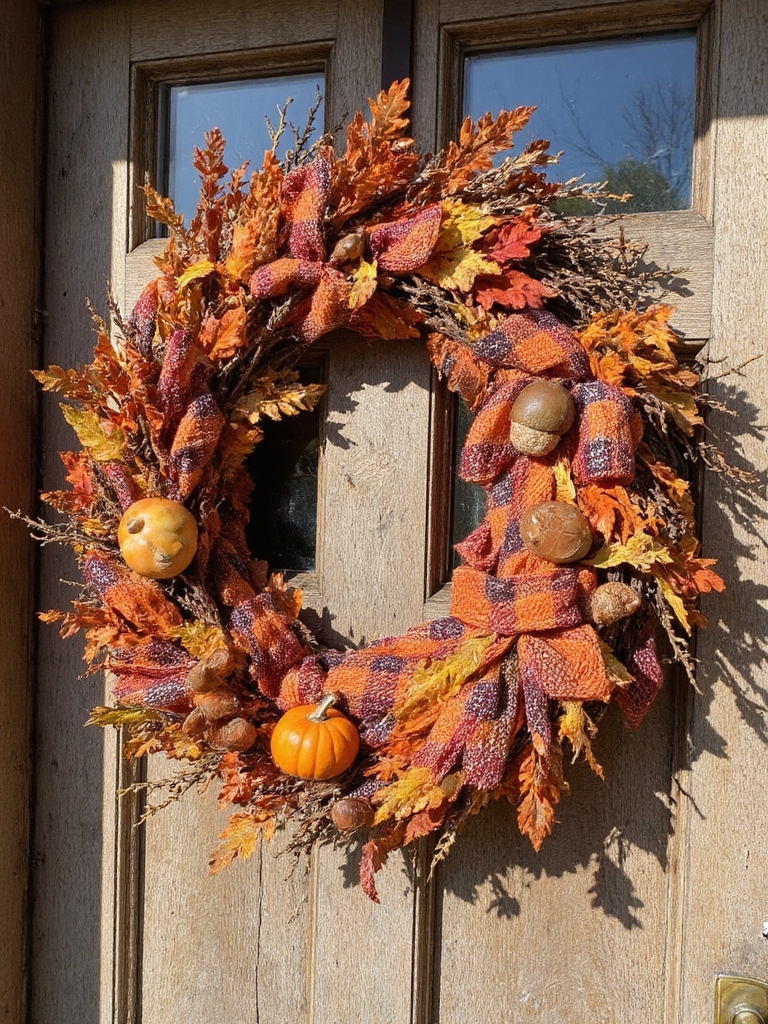 décoration de couronne en tartan d'automne