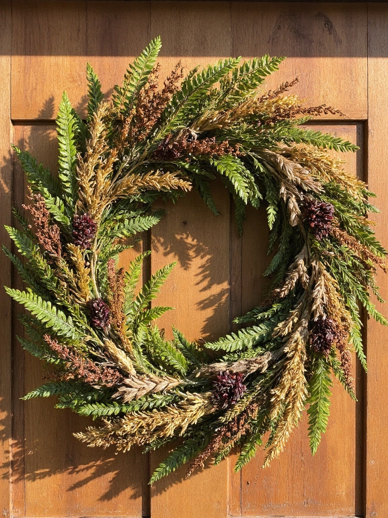 couronne de fougères fleurs séchées