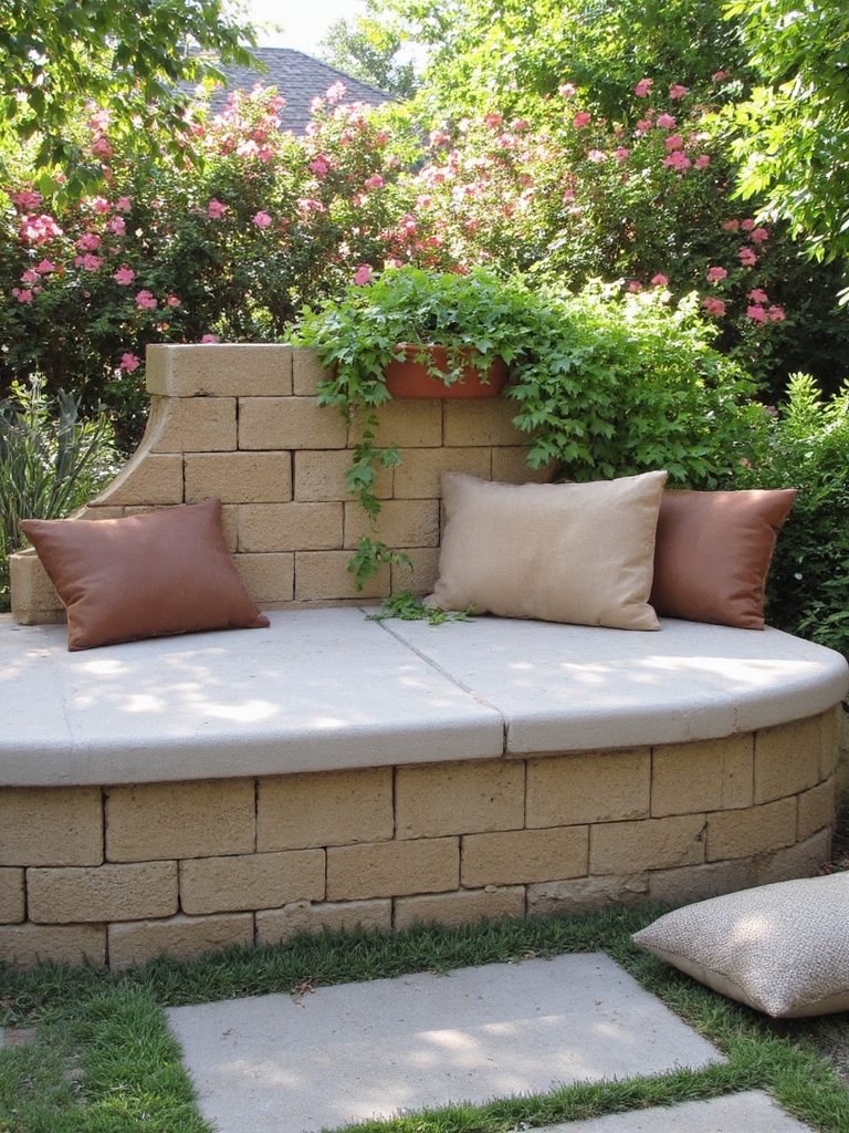 mur de sièges pour un rassemblement dans le jardin