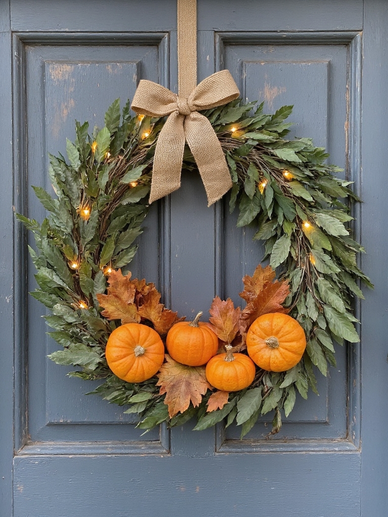 décor de couronne en citrouille rustique