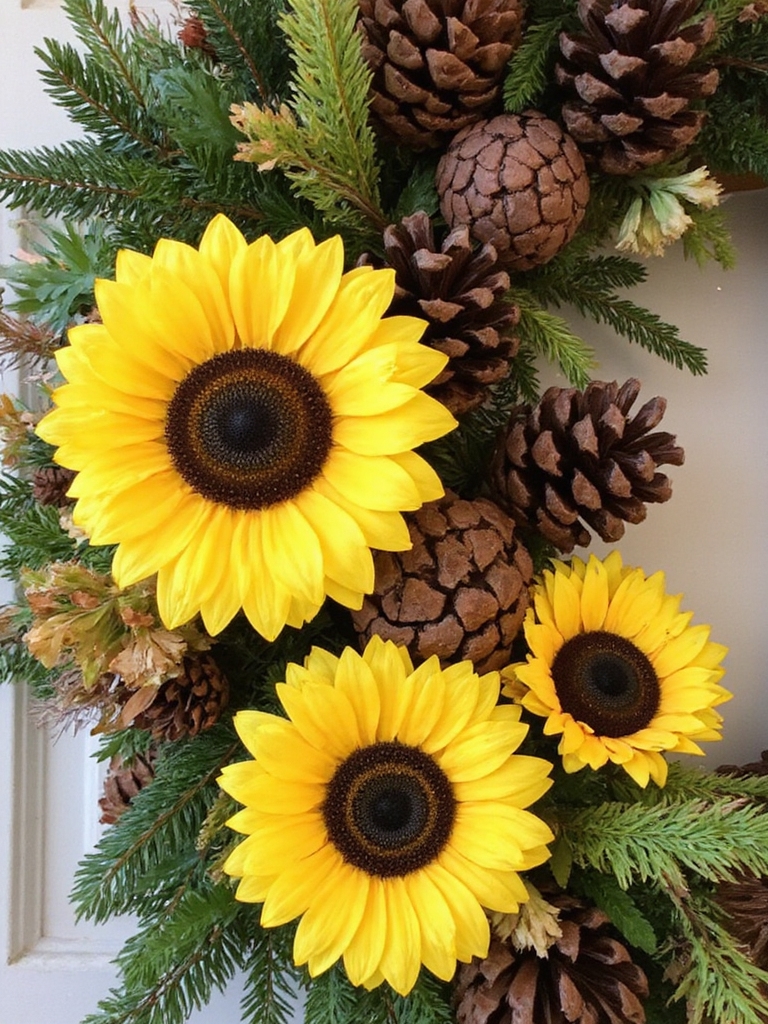 couronne de tournesol et de pomme de pin