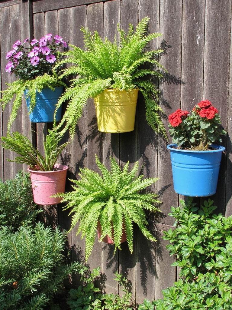 seaux de peinture colorés en pot de fleurs