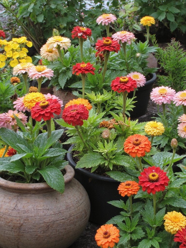 jardinage en conteneur avec des zinnias